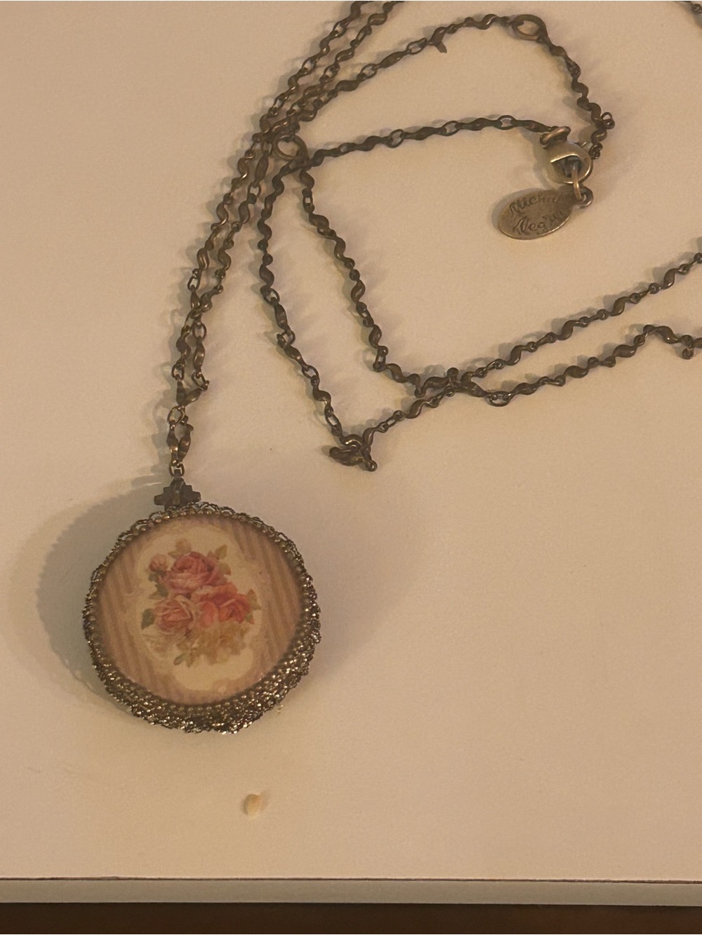 Vintage Michal Negrin Antique Bronze Tone Round Locket with Roses, Vine Chain - Picture 5 of 10